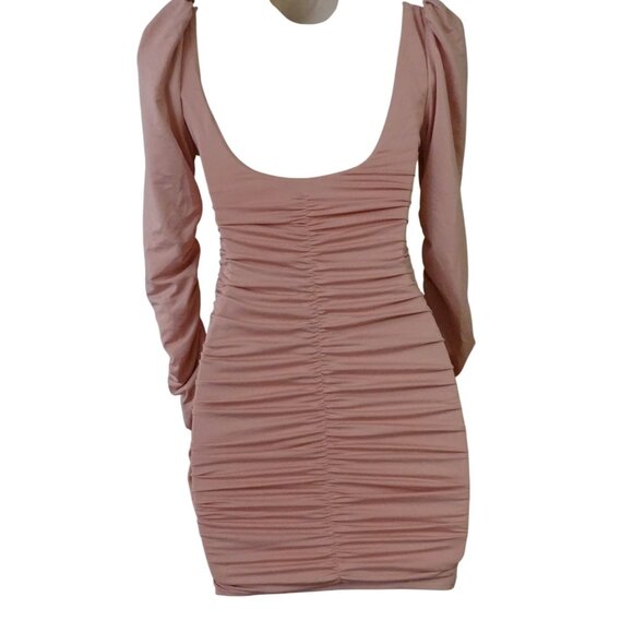 Oh Polly Flatter Me Pink Ruched Long Sleeve Bodycon Mini Dress Women Size 2 - Picture 4 of 12
